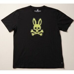 Psycho Bunny Mens Size 8 XXL Black Graphic T-Shirt 2005 Logo Skull Bunny Tee